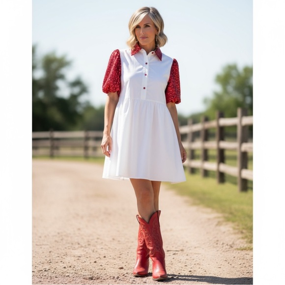 PEACH LOVE CALIFORNIA red sequin puff sleeve Love You dress S M L - Picture 2 of 10